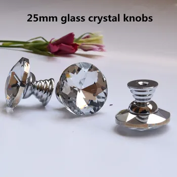 25mm vidro de cristal pequena gaveta sapateira botões puxa prata chrome cômoda armário de tv puxa lida com botões