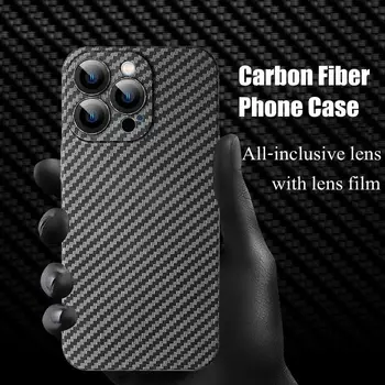 Luxo ultra fina em Fibra de Carbono de Padrão de Telefone de Caso Para o iPhone 13 12 Pro Max Com Tudo Incluído Lente de Câmera de Cinema Capa Protetora