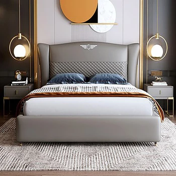 Moderno couro cama luz de luxo cama de casal 1,8 metros quarto principal high-end pequeno apartamento high-end atmosfera de moda