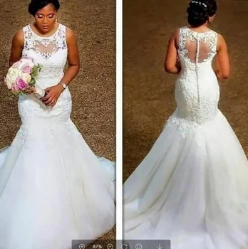 Elegante Sereia Vestidos De Noiva Pura Pescoço Apliques De Laço De Tule Plus Size Vestidos De Casamento Baratos Vestidos De Noiva 2023
