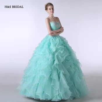 H&S NUPCIAL Luz Azul de Paetês Organza Vestido de baile Vestidos de Baile, vestidos de Quinceanera sweet 16 manto de festa vestidos de quinceanera