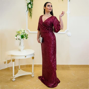 Laxsesu Encantador Lantejoulas Mãe do Vestido de Noiva Borgonha Modesto Bainha Festa de Casamento Vestidos de Andar de Comprimento Mãe de Vestido de 2022