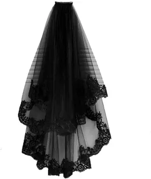 Preto Véu de Noiva, com Pente de Véu de Noiva Pente de Cabelo de Halloween Cabelo Decorativos para Noivas Senhora 2022